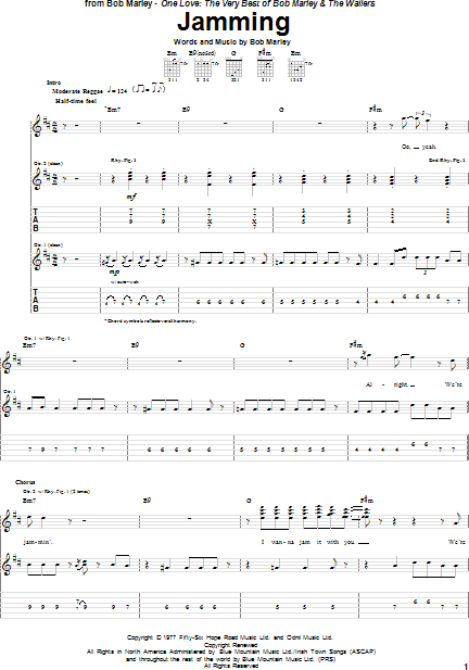 Jamming - Bob Marley - Guitar chords and tabs