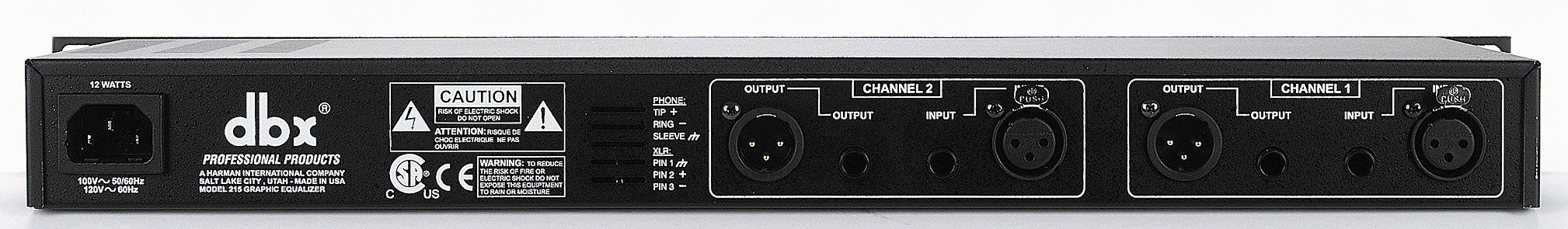 dbx 215 Dual 15-Band Graphic Equalizer, Rear
