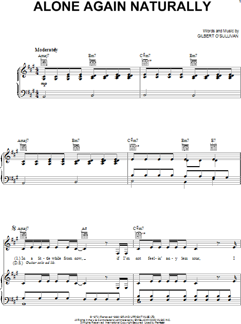 Alone Again (Naturally) Sheet Music | Gilbert O'Sullivan | Piano, Vocal &  Guitar Chords