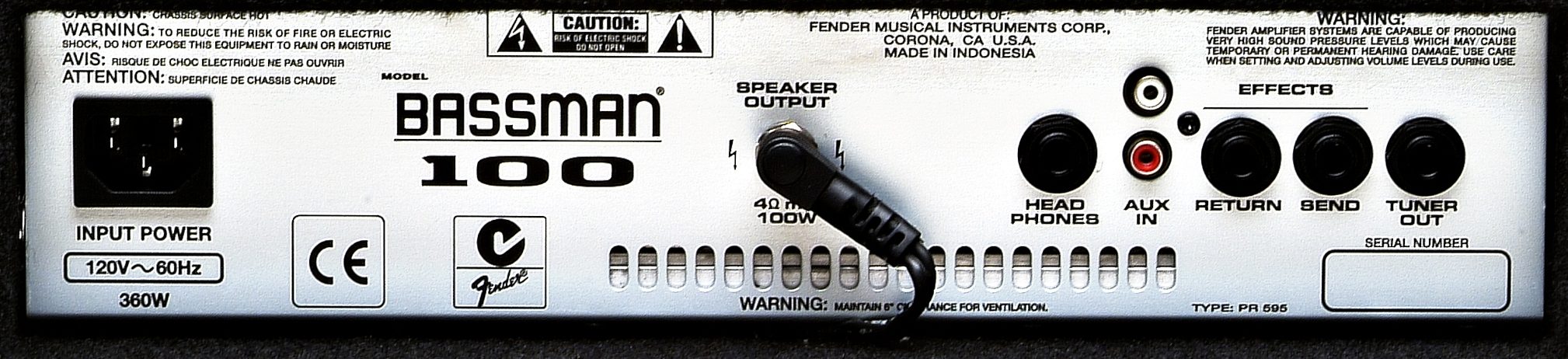 Fender Bassman 100 Bass Combo Amplifier (100 Watts, 1x10 in.), Back Panel