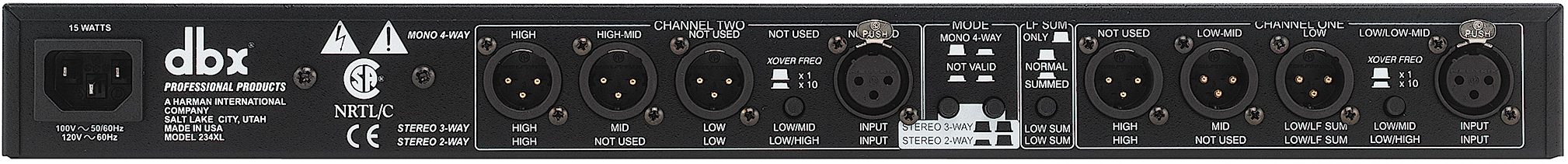 dbx 234XL Stereo 2-Way/Mono 3 or 4-Way Crossover, Rear