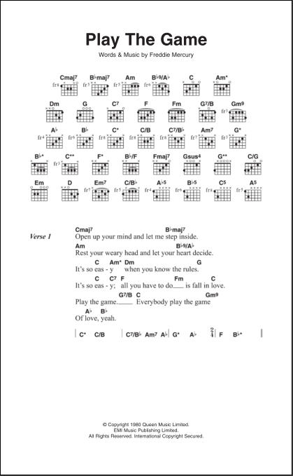 Play The Game Sheet Music | Queen | Guitar Chords/Lyrics