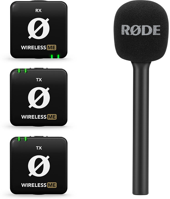 Rode Wireless ME Dual Microphone System, Black, Bundle with Rode Interview GO Handheld Adapter, Bundle