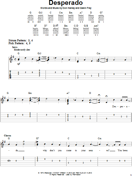 Desperado - Eagles - Guitar chords and tabs