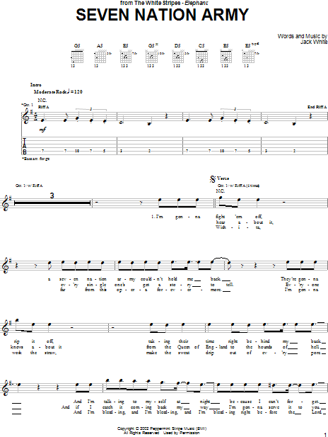 Seven Nation Army Guitar Tab Zzounds