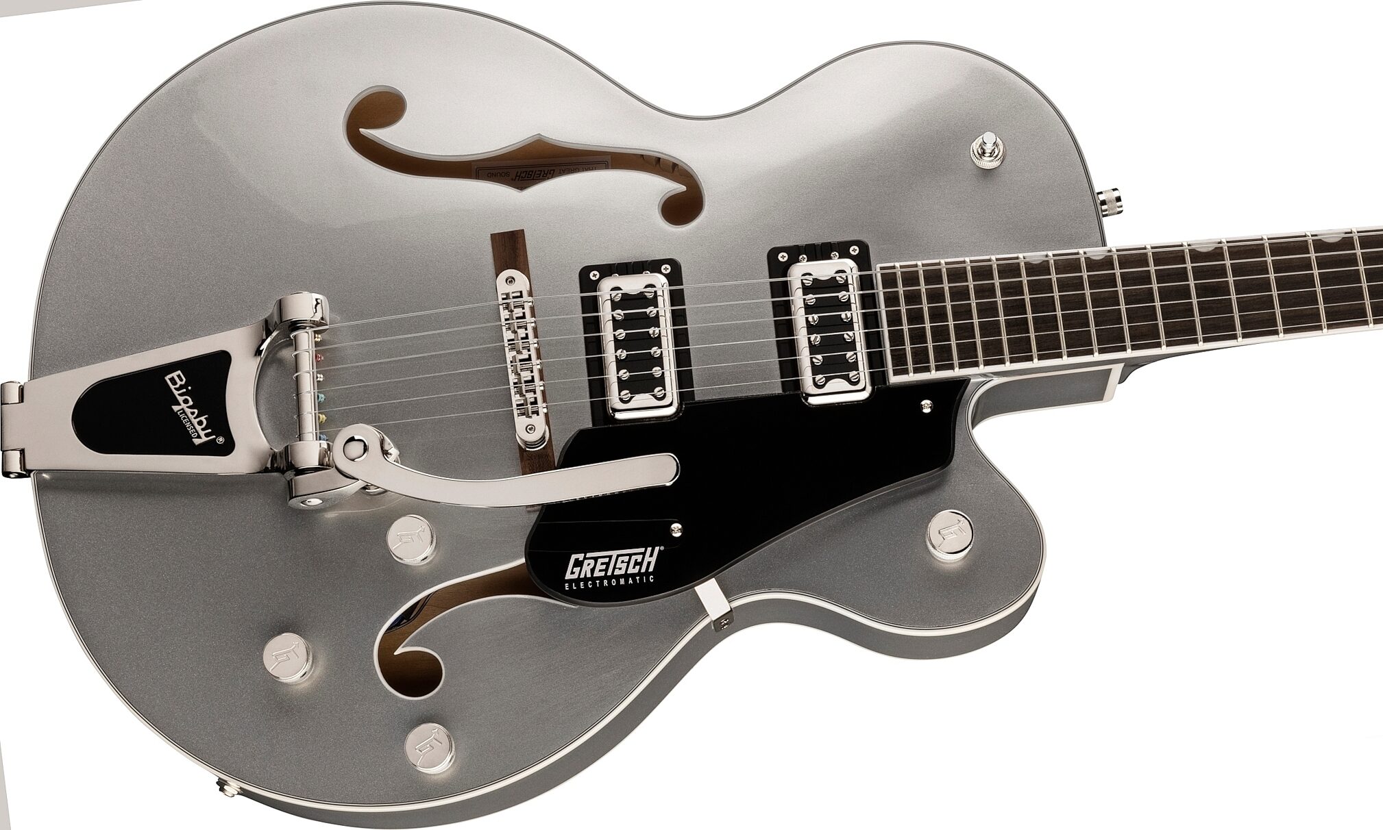 Gretsch G5420T Electromatic Hollowbody Electric Guitar, Airline Silver, Open Box (Good), Action Position Side
