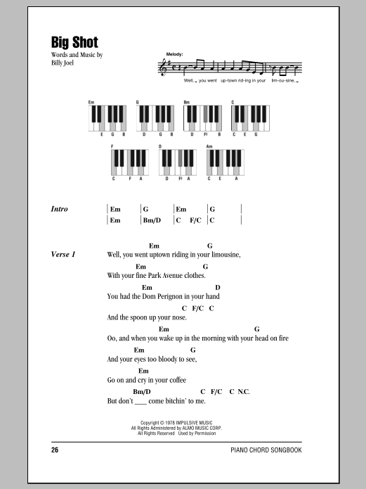 Big Shot Sheet Music, Billy Joel