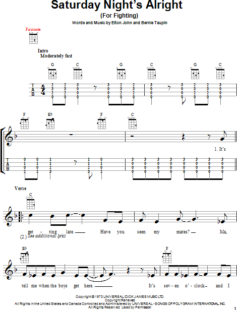 Saturday Night's Alright (For Fighting) Sheet Music, Elton John
