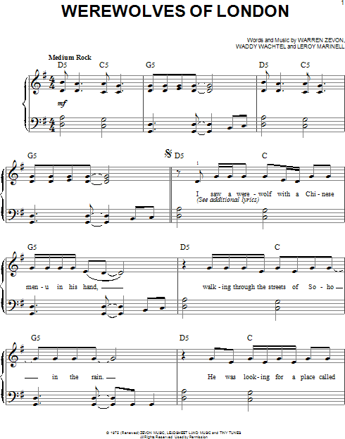 Werewolves of London Sheet Music - 8 Arrangements Available Instantly -  Musicnotes