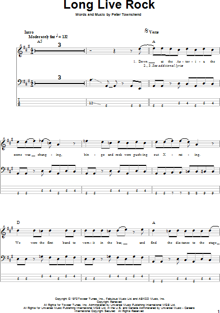 Long Live Rock - Bass Tab