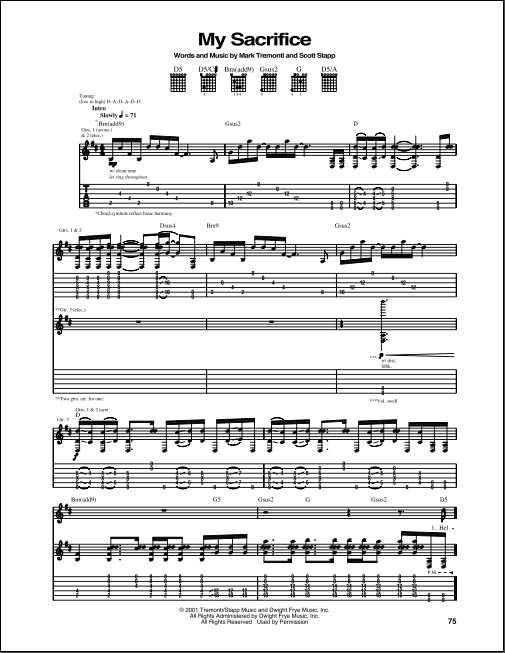 My Sacrifice by Creed - Electric Guitar - Digital Sheet Music