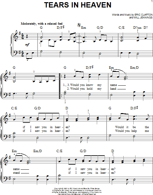 TEARS IN HEAVEN Piano Sheet music