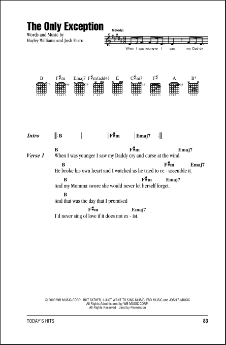 The Only Exception - Guitar Chords/Lyrics