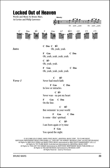 Locked Out Of Heaven Guitar Chords Lyrics Zzounds