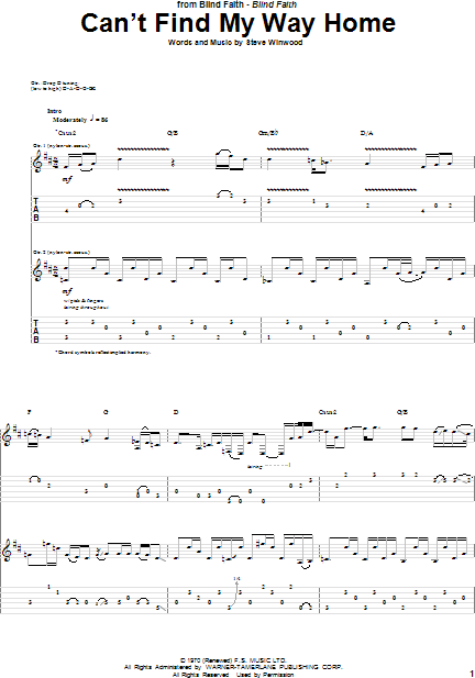 Can t Find My Way Home Guitar TAB ZZounds