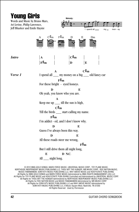 Young Girls Guitar Chords Lyrics Zzounds