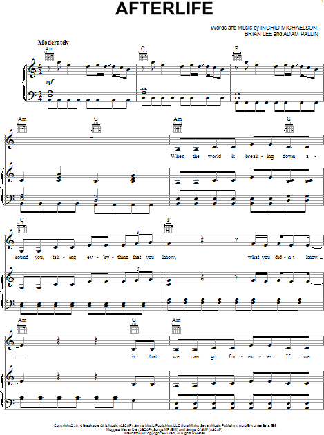 Afterlife sheet music for voice, piano or guitar (PDF)