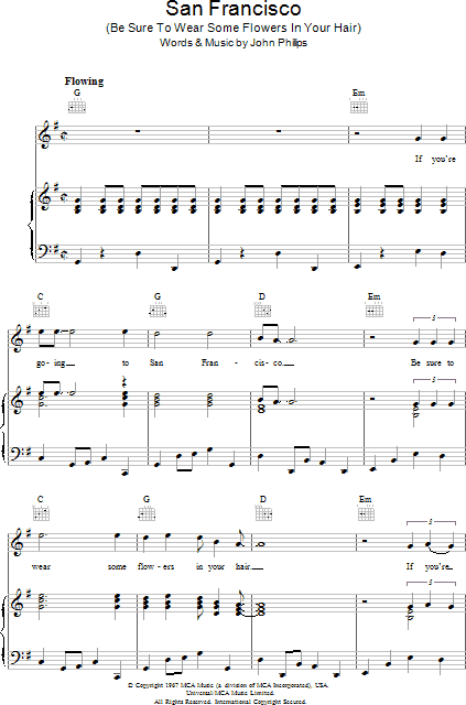 San Francisco (Be Sure To Wear Some Flowers In Your Hair) - Piano/Vocal/Guitar, New, Main