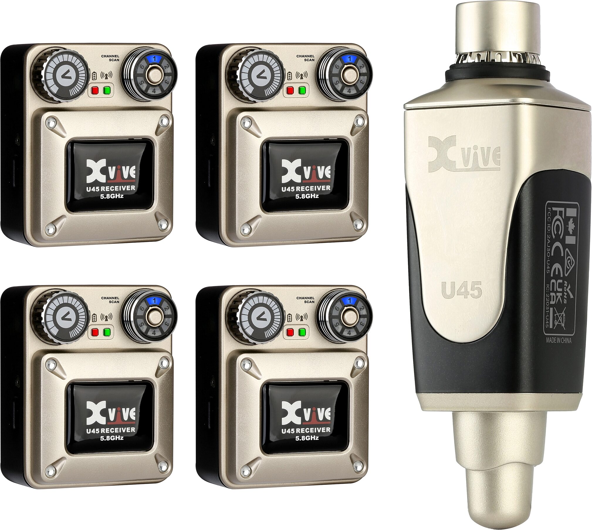 Xvive U45R4 5.8GHz Digital Wireless Quad Receiver In-Ear Monitor System, New, Action Position Back