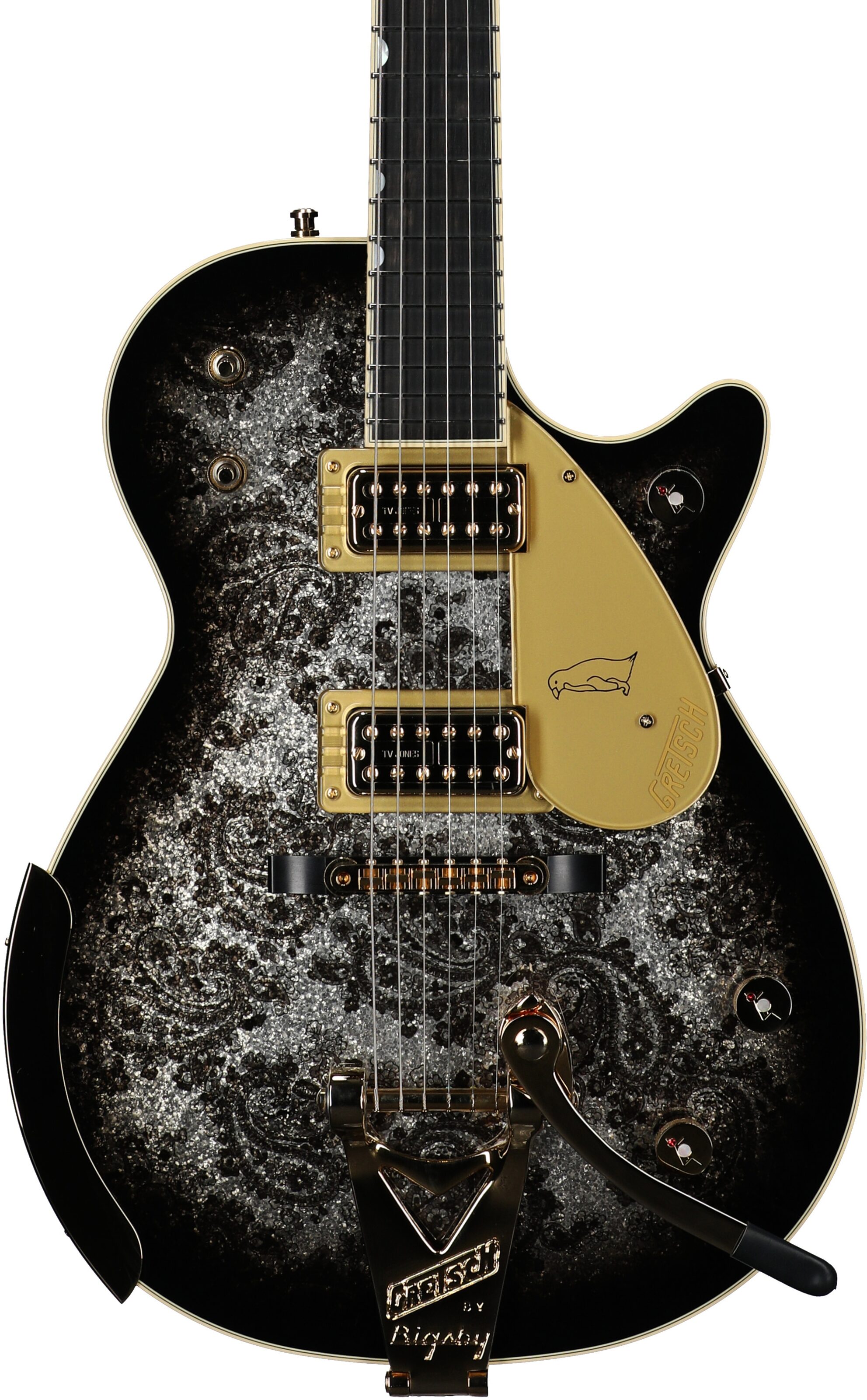 Gretsch G6134TG Limited Edition Paisley Penguin Electric Guitar (with Case), Black Paisley Penguin, Serial Number JT23051855, Body Straight Front