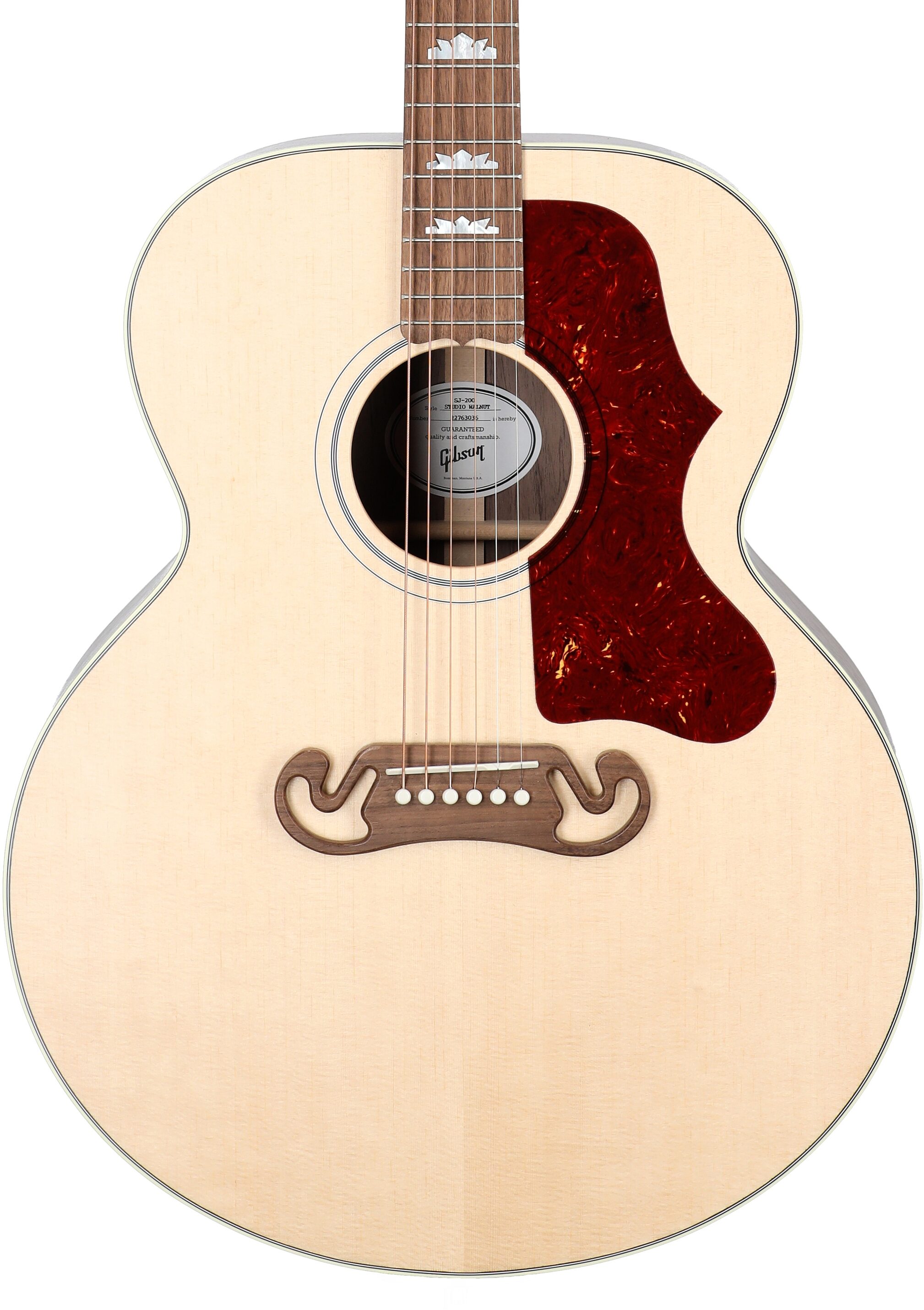 Gibson SJ-200 Studio Walnut Jumbo Acoustic-Electric Guitar (with Case), Satin Natural, Serial Number 22763036, Body Straight Front