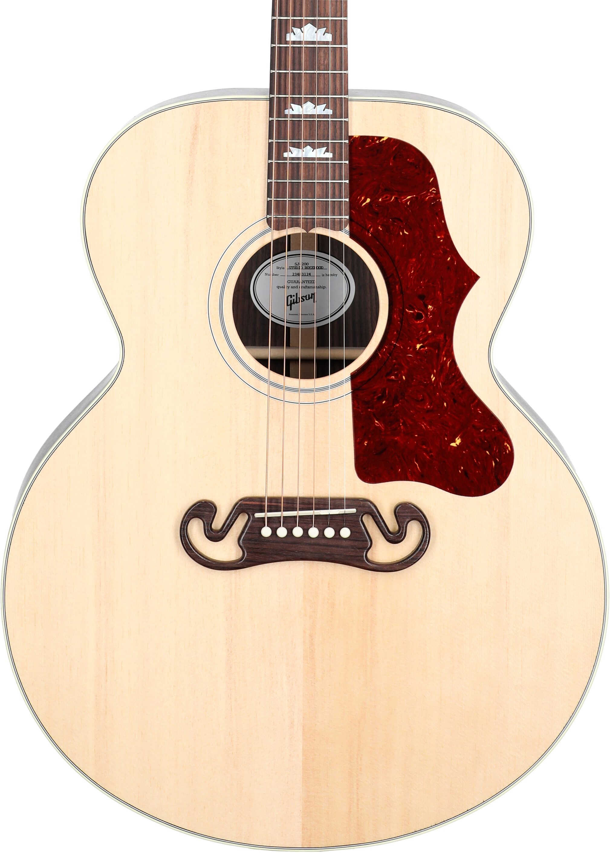 Gibson SJ-200 Studio Rosewood Jumbo Acoustic-Electric Guitar (with Case), Satin Natural, Serial Number 23483124, Body Straight Front