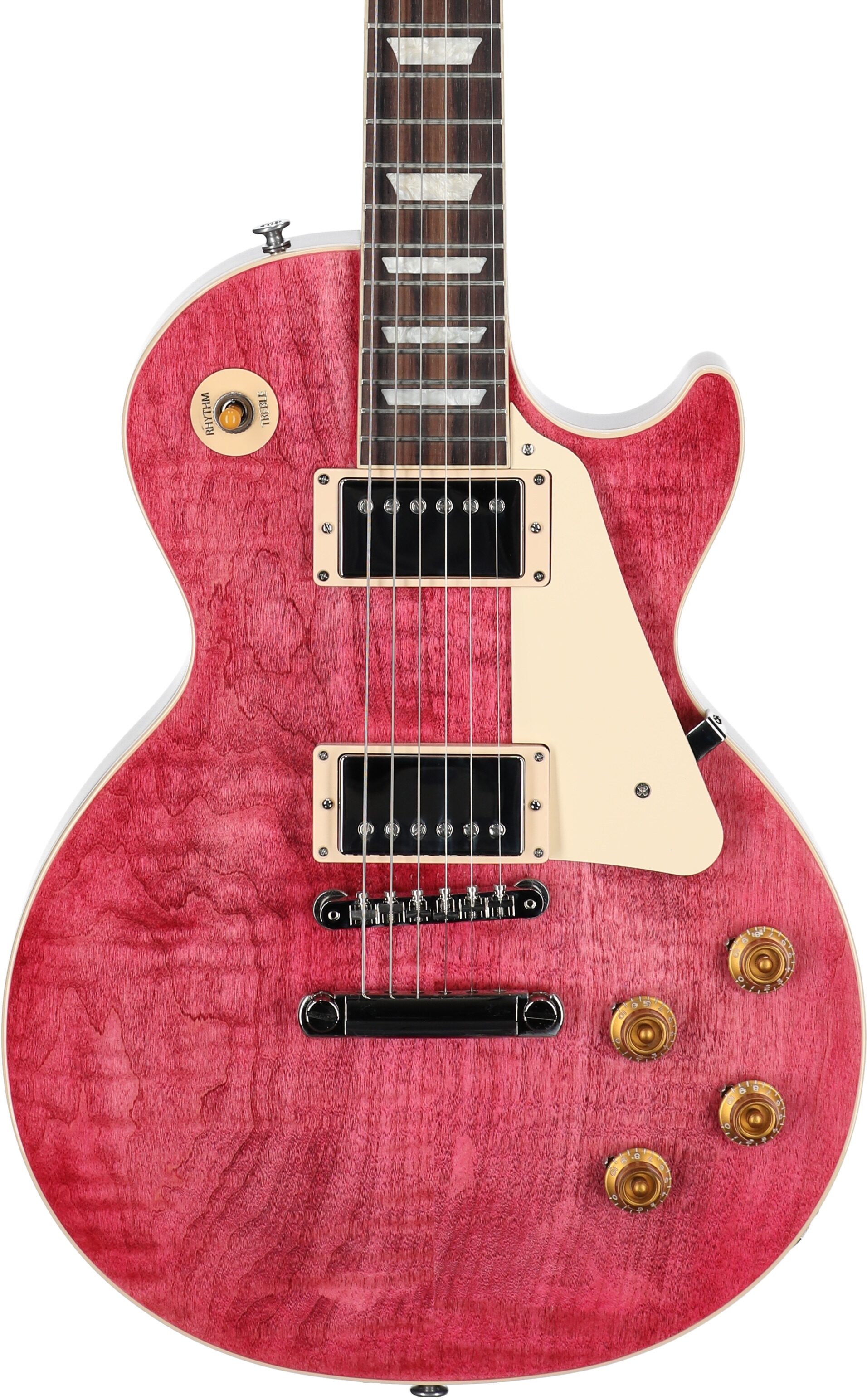 Gibson Les Paul Standard 50s Custom Color Electric Guitar, Figured Top (with Case), Transparent Fuchsia, Serial Number 227030200, Body Straight Front