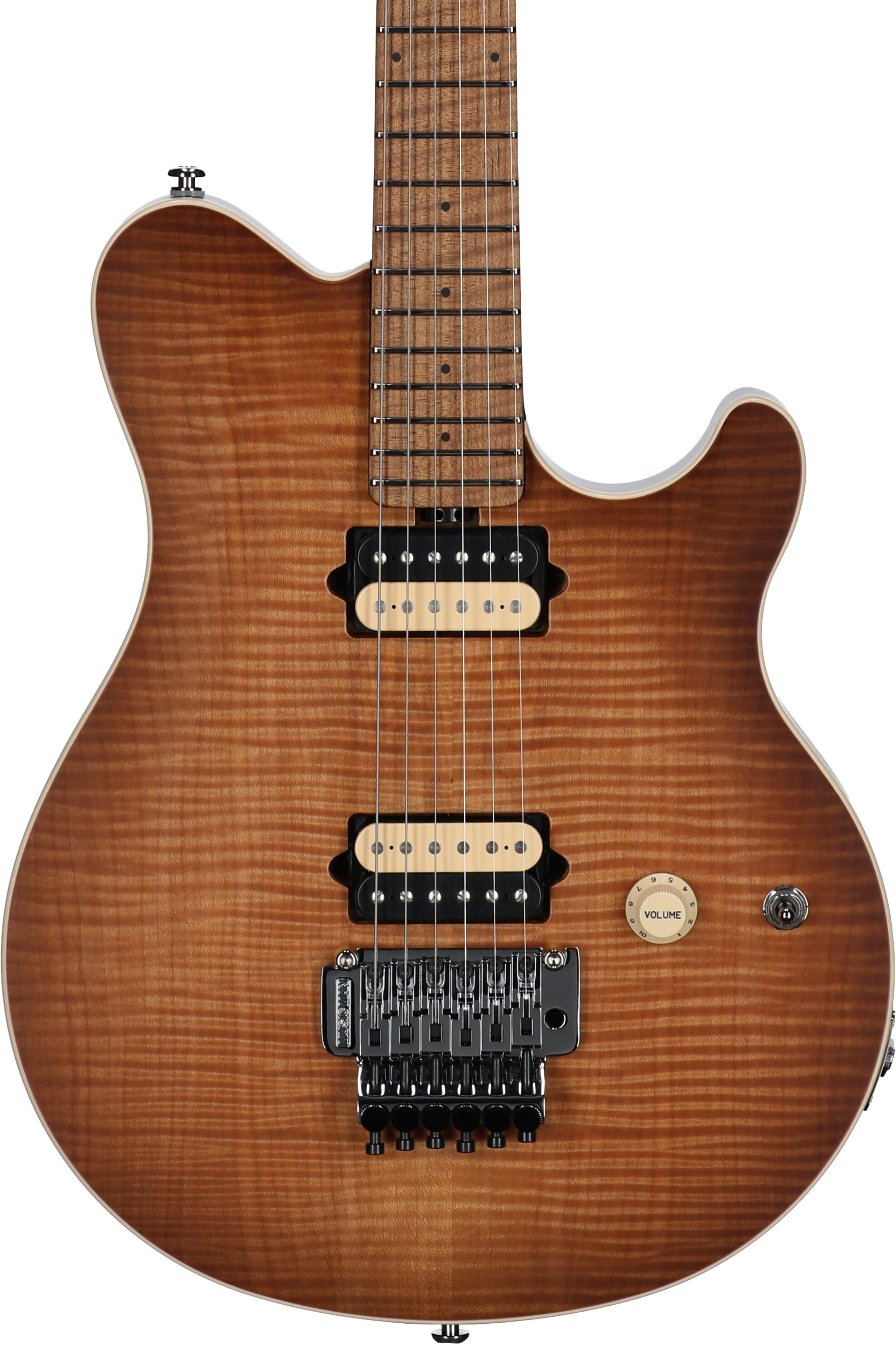 Ernie Ball Music Man Axis Electric Guitar (with Mono Gig Bag), Honey Pot Flame, with Mono Bag, Serial Number H08424, Body Straight Front
