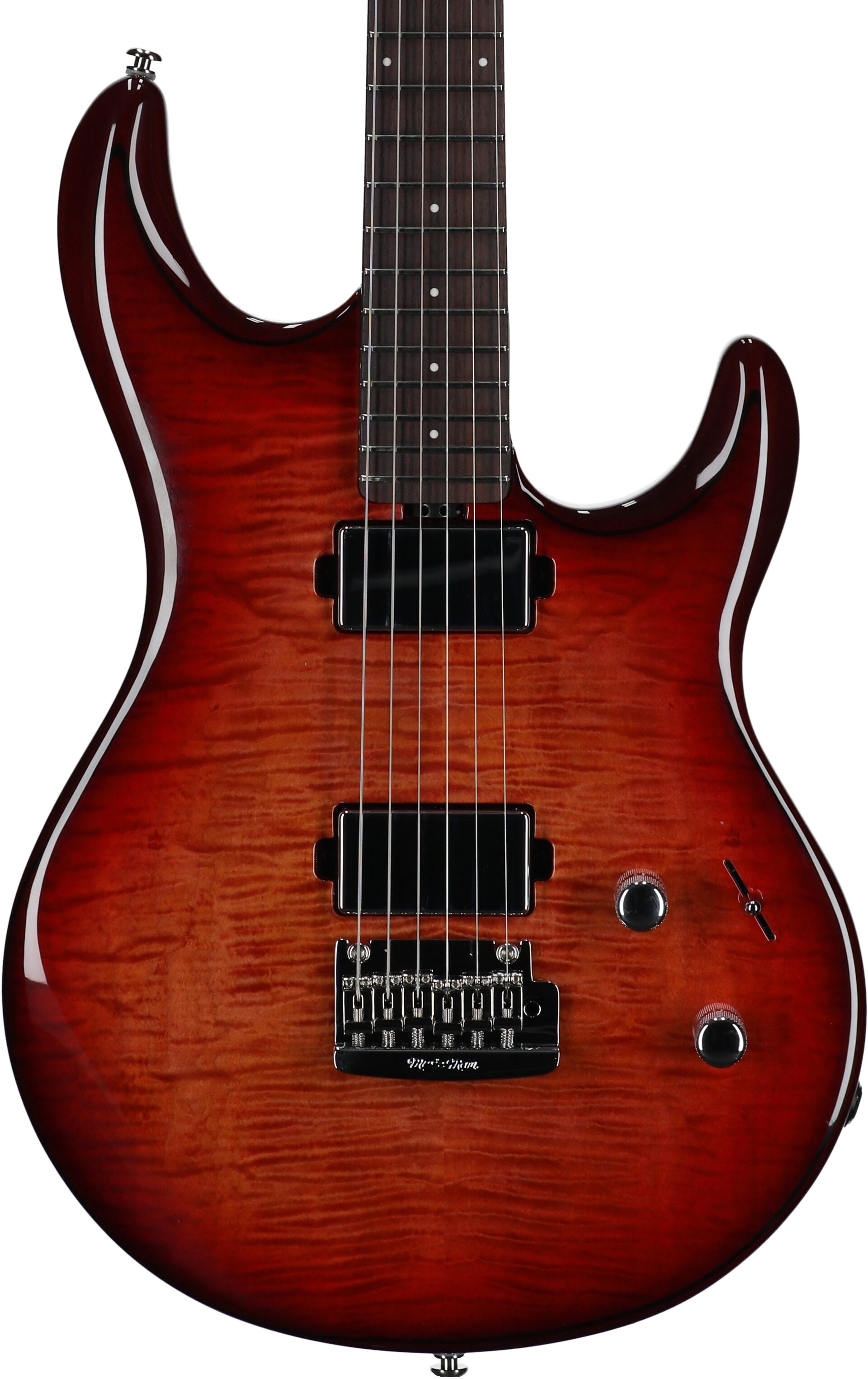 Ernie Ball Music Man Maple Top Luke 4 HH Electric Guitar (with Gig Bag), Afterburn, Serial Number H08890, Body Straight Front