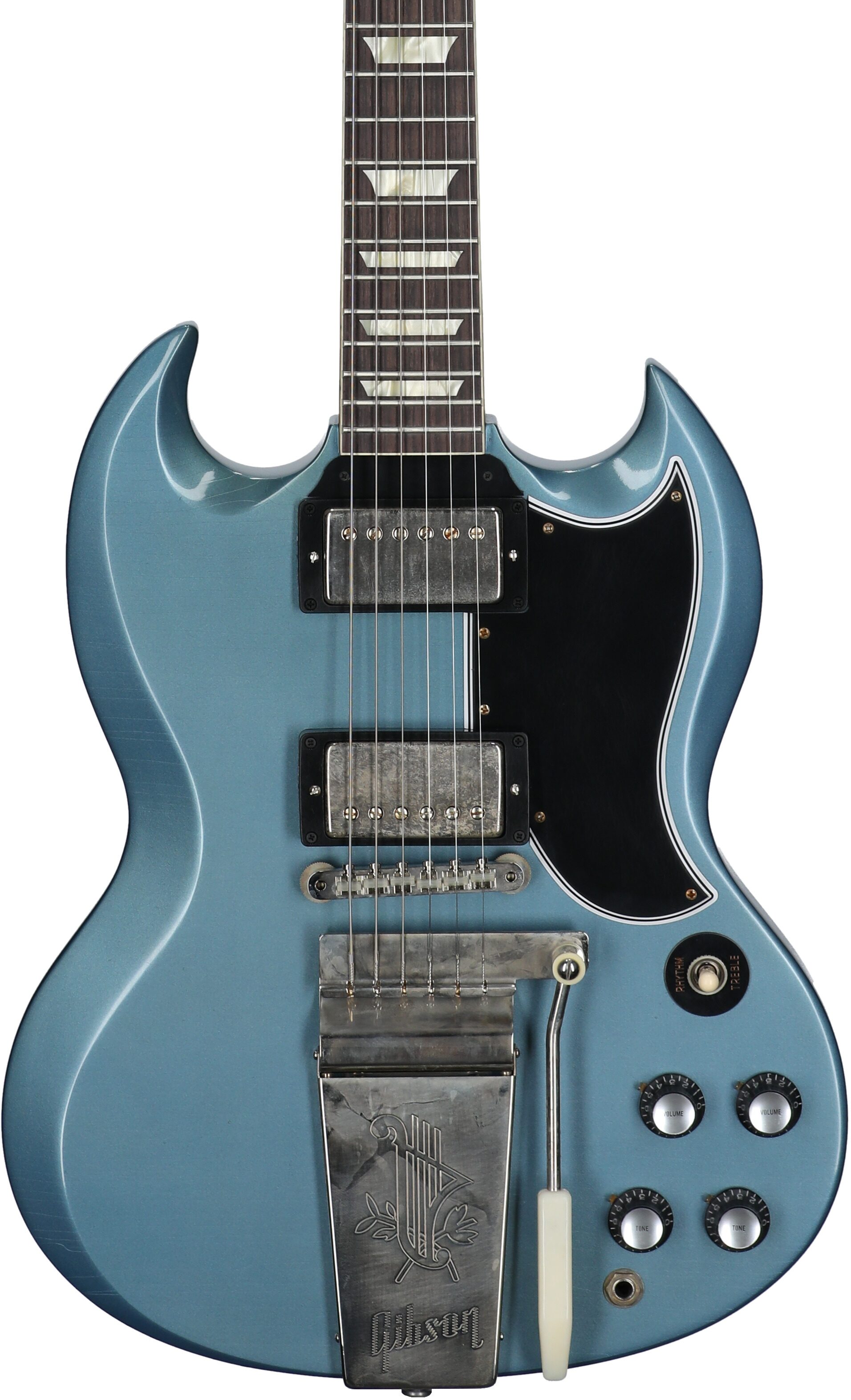Gibson Custom 1964 SG Maestro Murphy Lab Ultra Light Age (with Case), Pelham Blue, Serial Number 501144, Body Straight Front