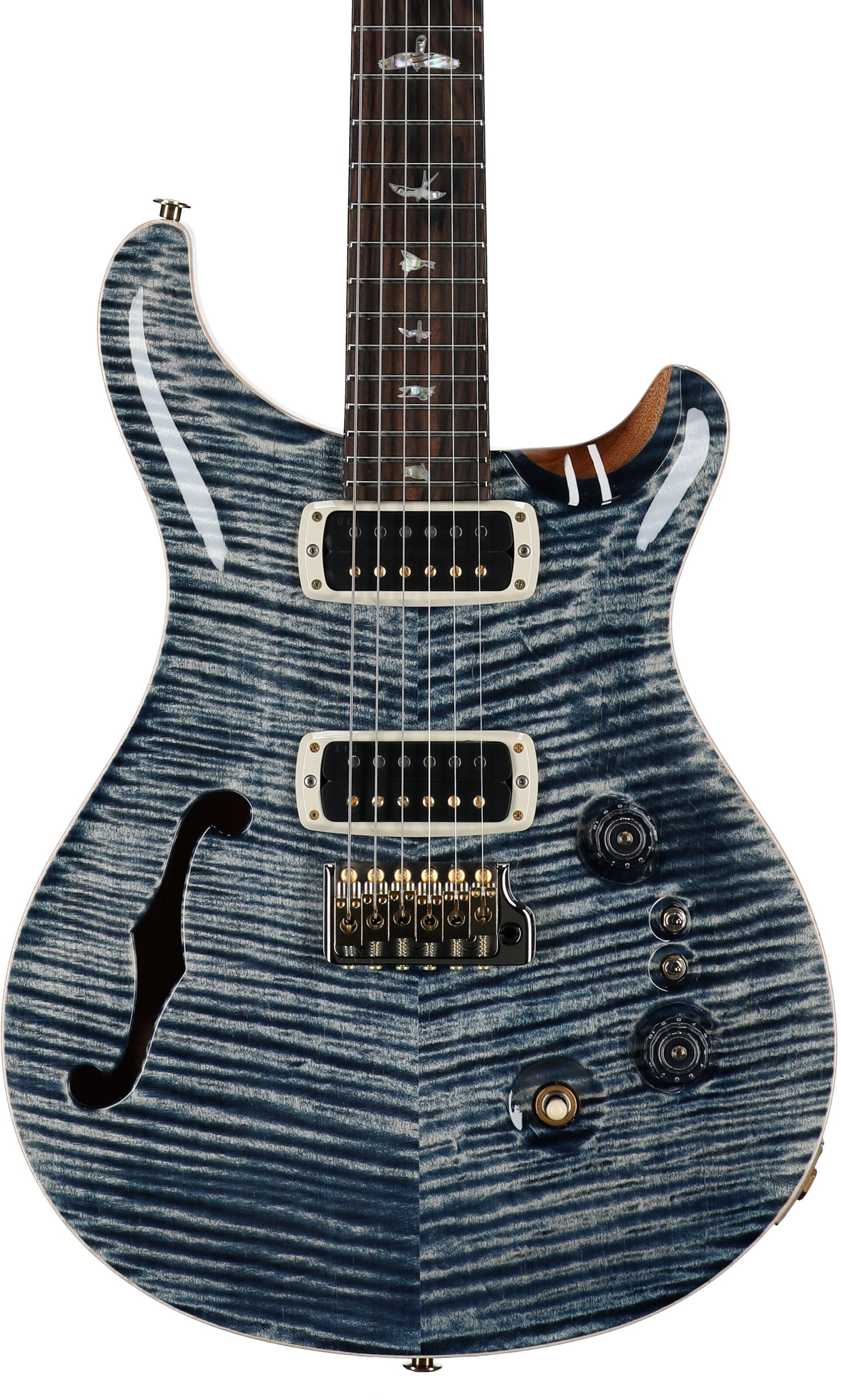 PRS Paul Reed Smith 40th Anniversary Custom 24-08 Semi-Hollow Limited Edition Electric Guitar, Faded Whale Blue, Serial Number 0402705, Body Straight Front
