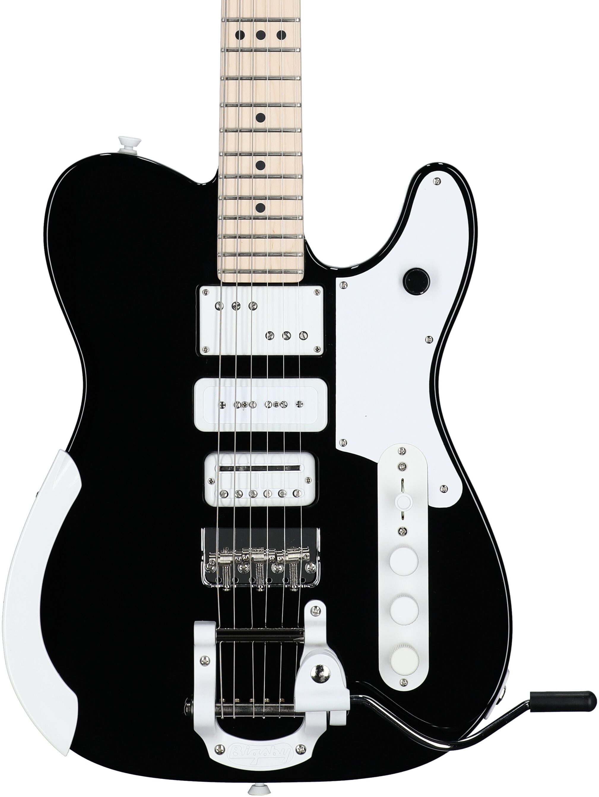 Fender Limited Edition Jack White Triplecaster Telecaster Electric Guitar, Maple Fingerboard (with Case), Black, Serial Number JW240778, Body Straight Front
