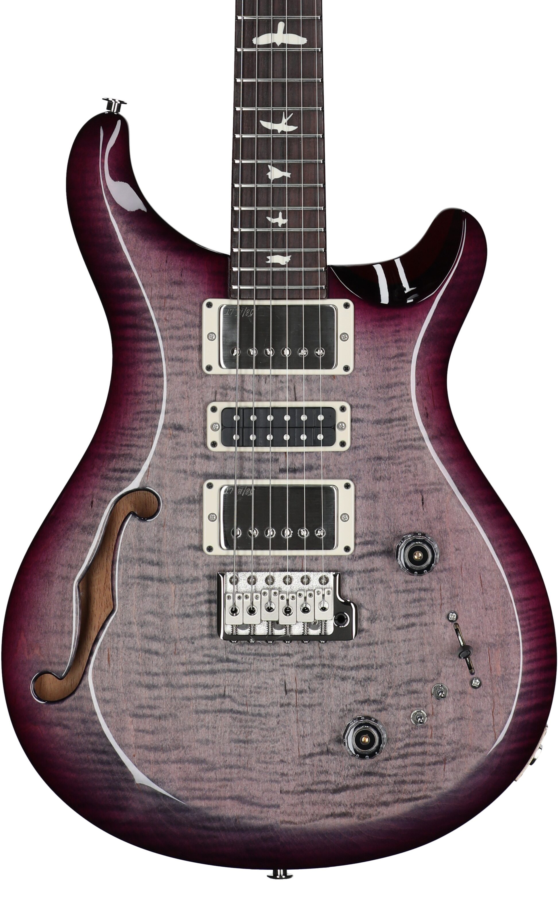 PRS Paul Reed Smith S2 Special Semi-Hollow Electric Guitar (with Gig Bag), Faded Gray Black Purple Burst, Serial Number S2080792, Body Straight Front