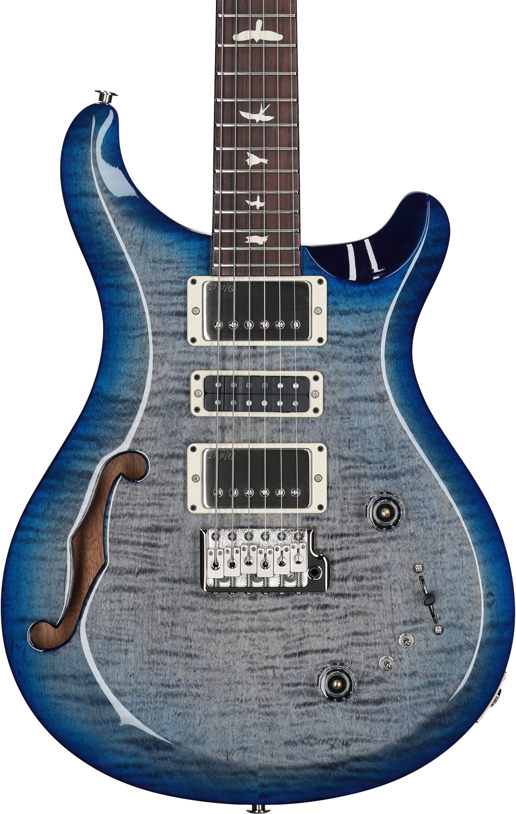 PRS Paul Reed Smith S2 Special Semi-Hollow Electric Guitar (with Gig Bag), Faded Gray Black Blue Burst, Serial Number S2080766, Body Straight Front