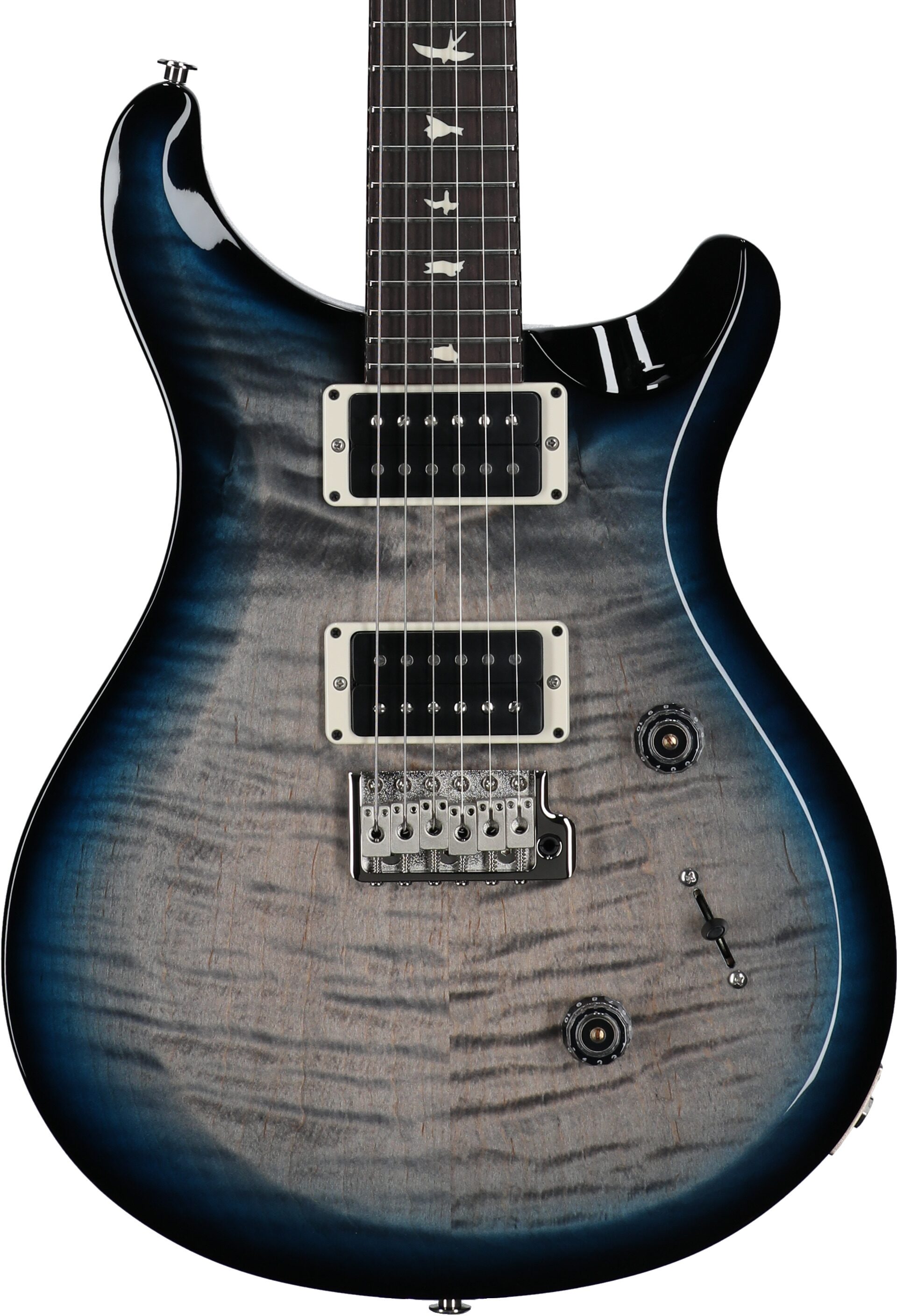 PRS Paul Reed Smith S2 Custom 24 Gloss Pattern Thin Electric Guitar (with Gig Bag), Faded Gray Black Blue Smokeburst, Serial Number S2081827, Body Straight Front