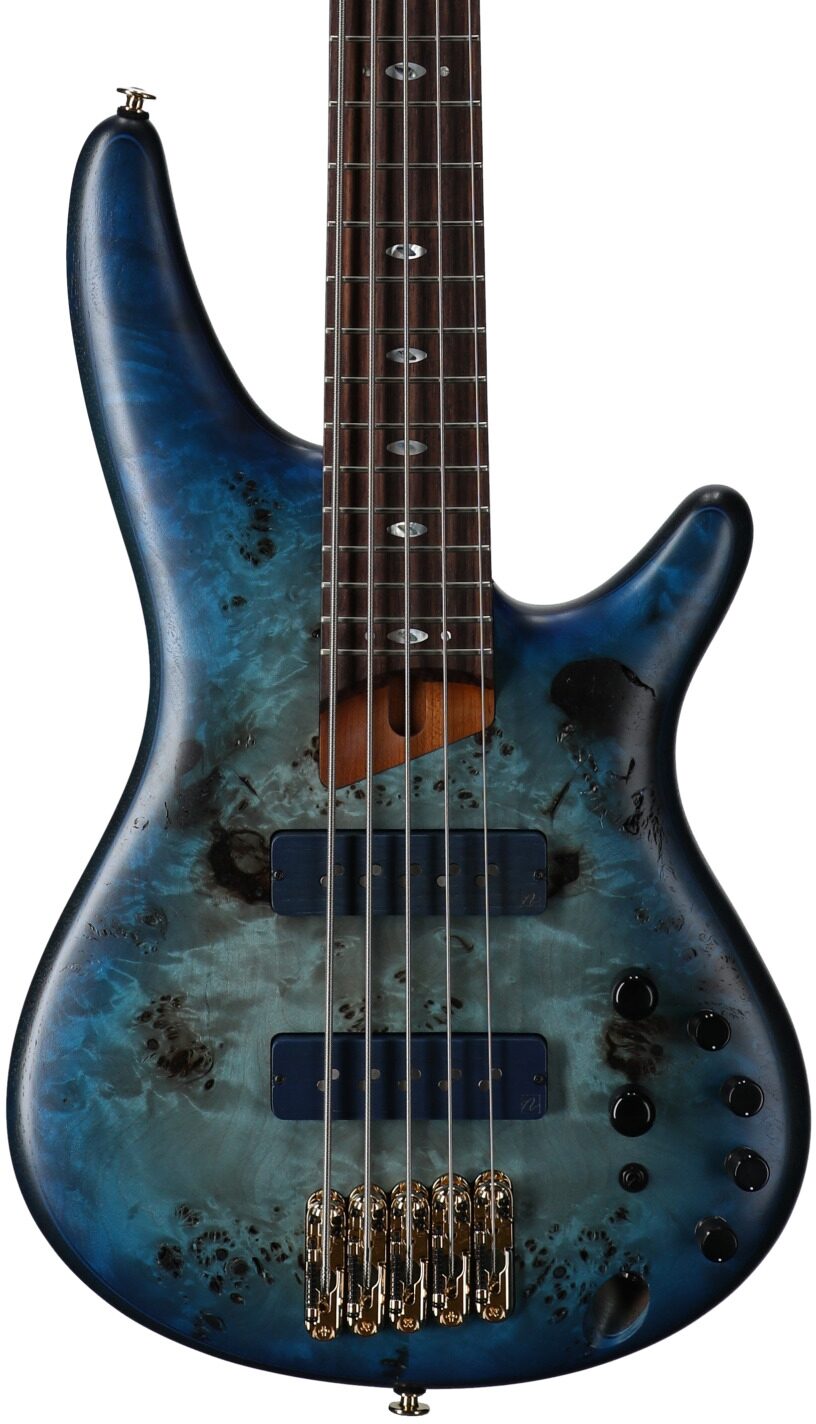 Ibanez SR6605 Prestige Electric Bass, 5-String (with Case), Ghost Fleet Blue, Serial Number 210001F2503154, Body Straight Front