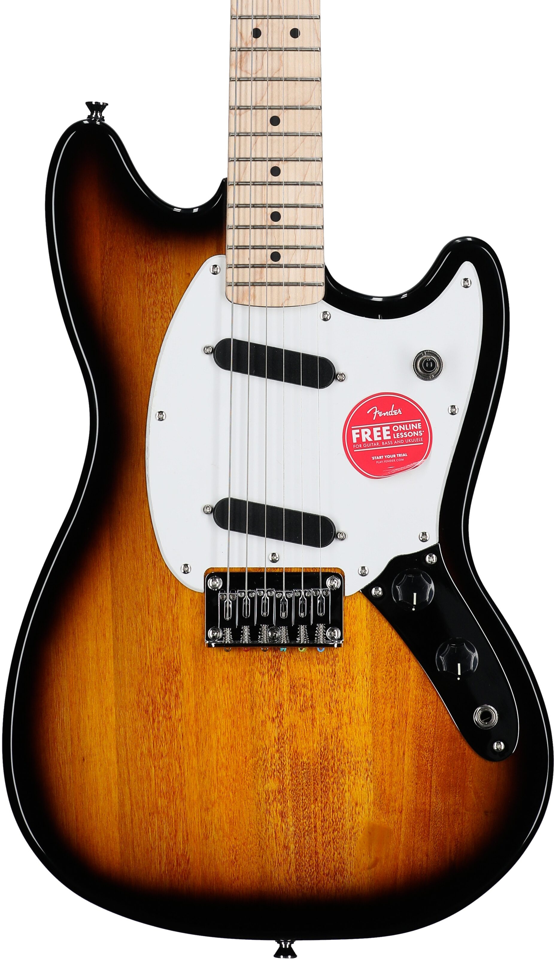 Squier Sonic Mustang Maple Neck Electric Guitar, Two Color Sunburst, Body Straight Front
