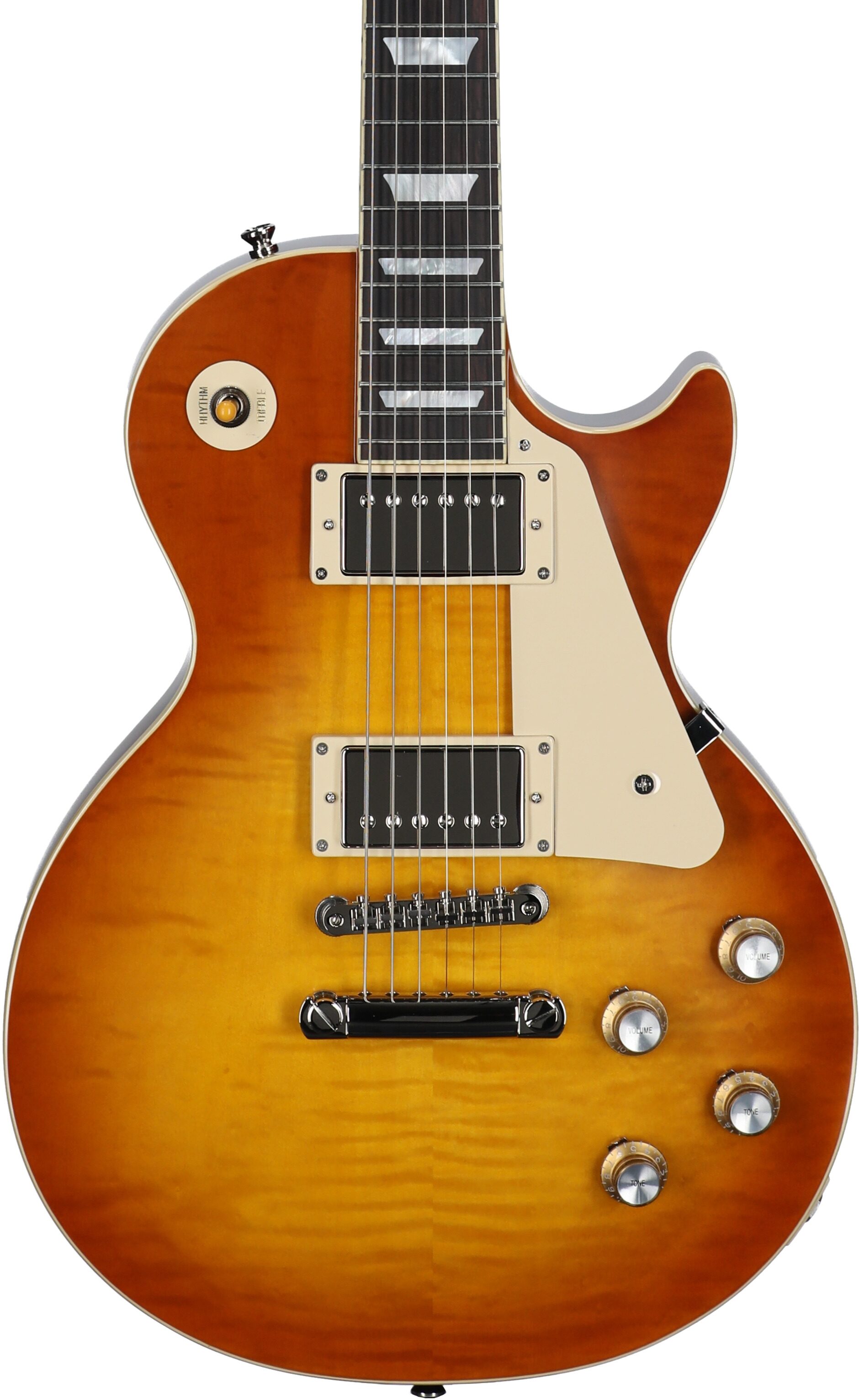 Epiphone Inspired by Gibson Custom 1960 Les Paul Standard Reissue Electric Guitar (with Case), Iced Tea Burst, Body Straight Front