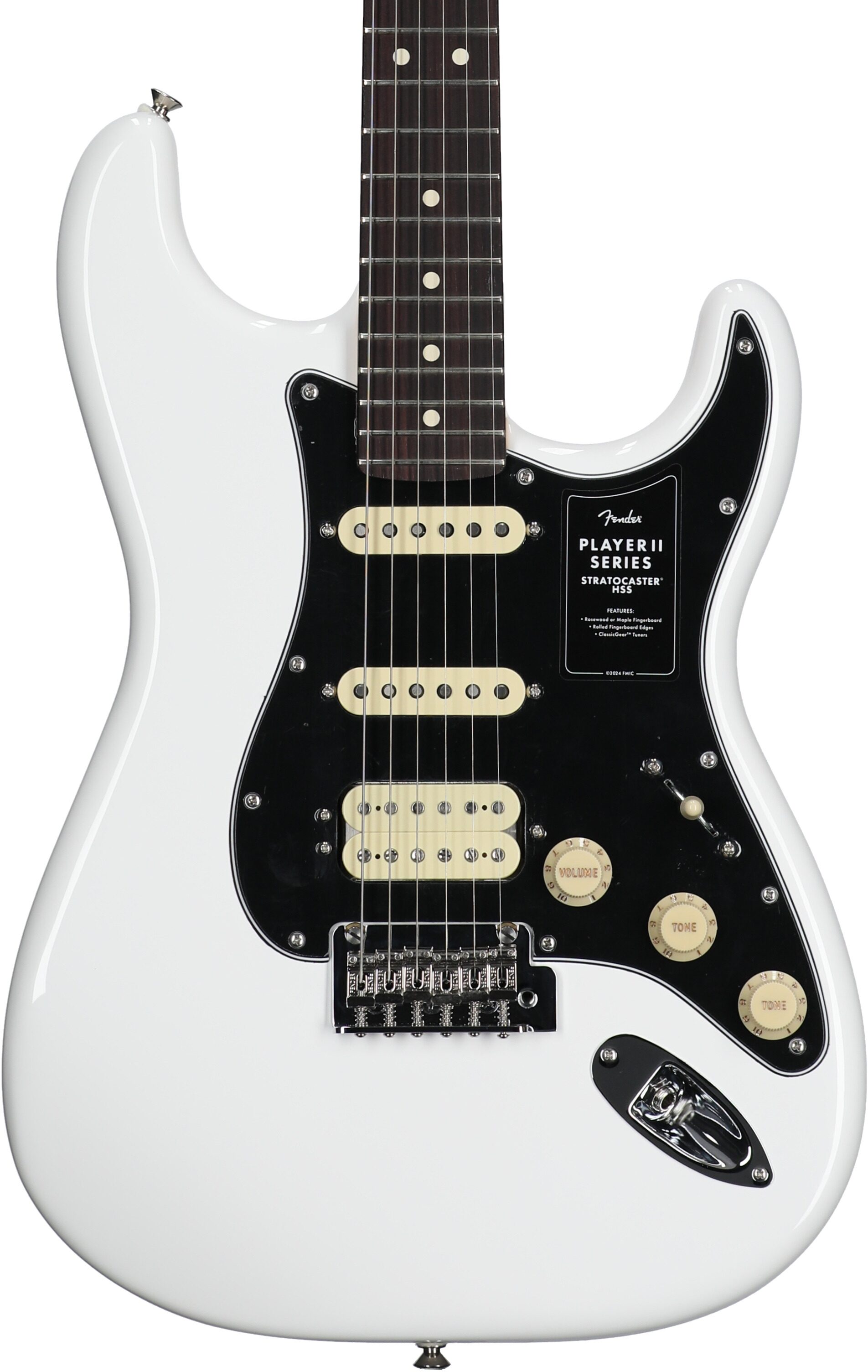 Fender Player II Stratocaster HSS Electric Guitar, with Rosewood Fingerboard, Polar White, Body Straight Front