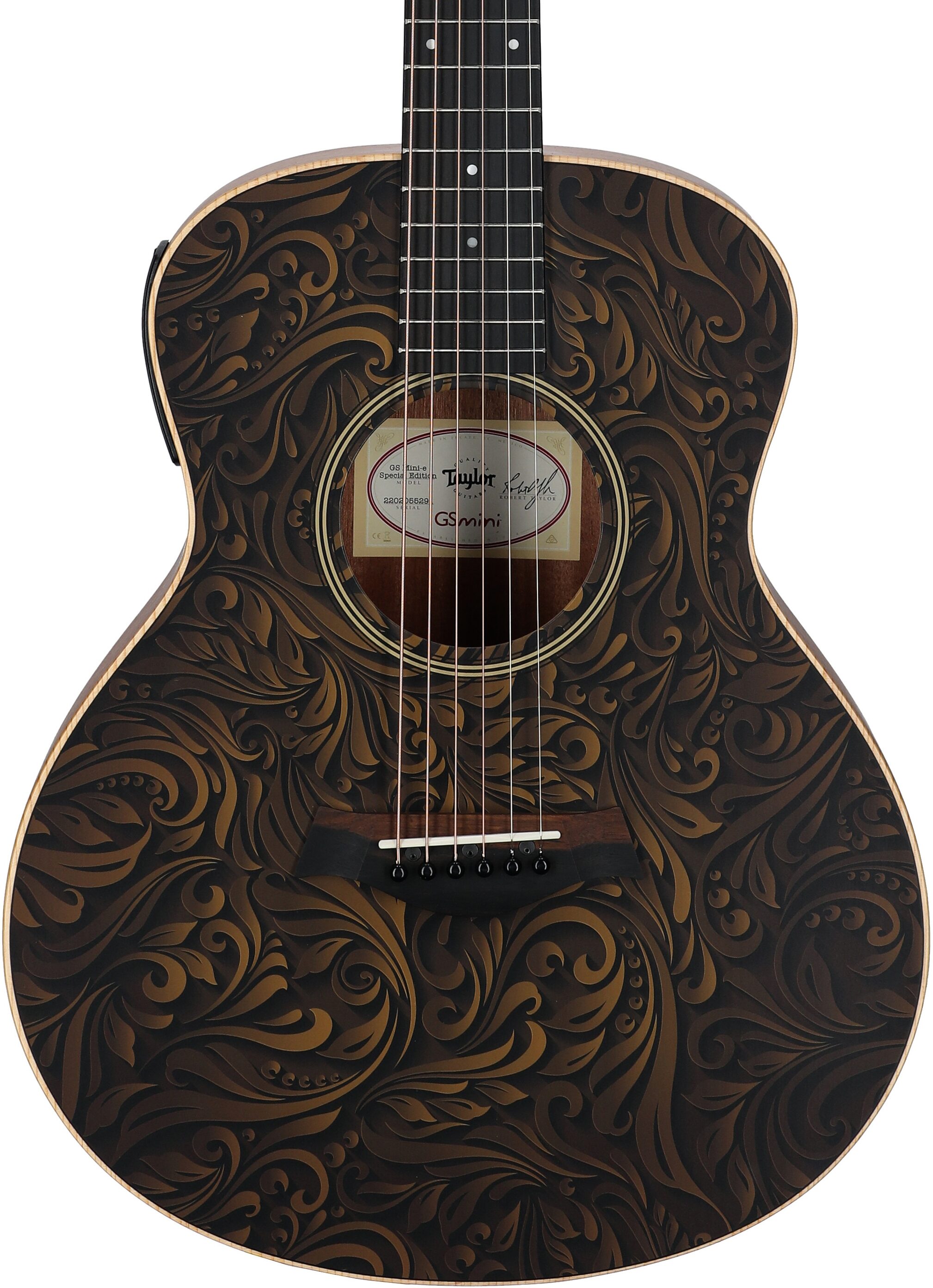 Taylor GS Mini-e Special Edition Mini Grand Symphony Acoustic-Electric Guitar (with Gig Bag), Paisley Burst, Body Straight Front