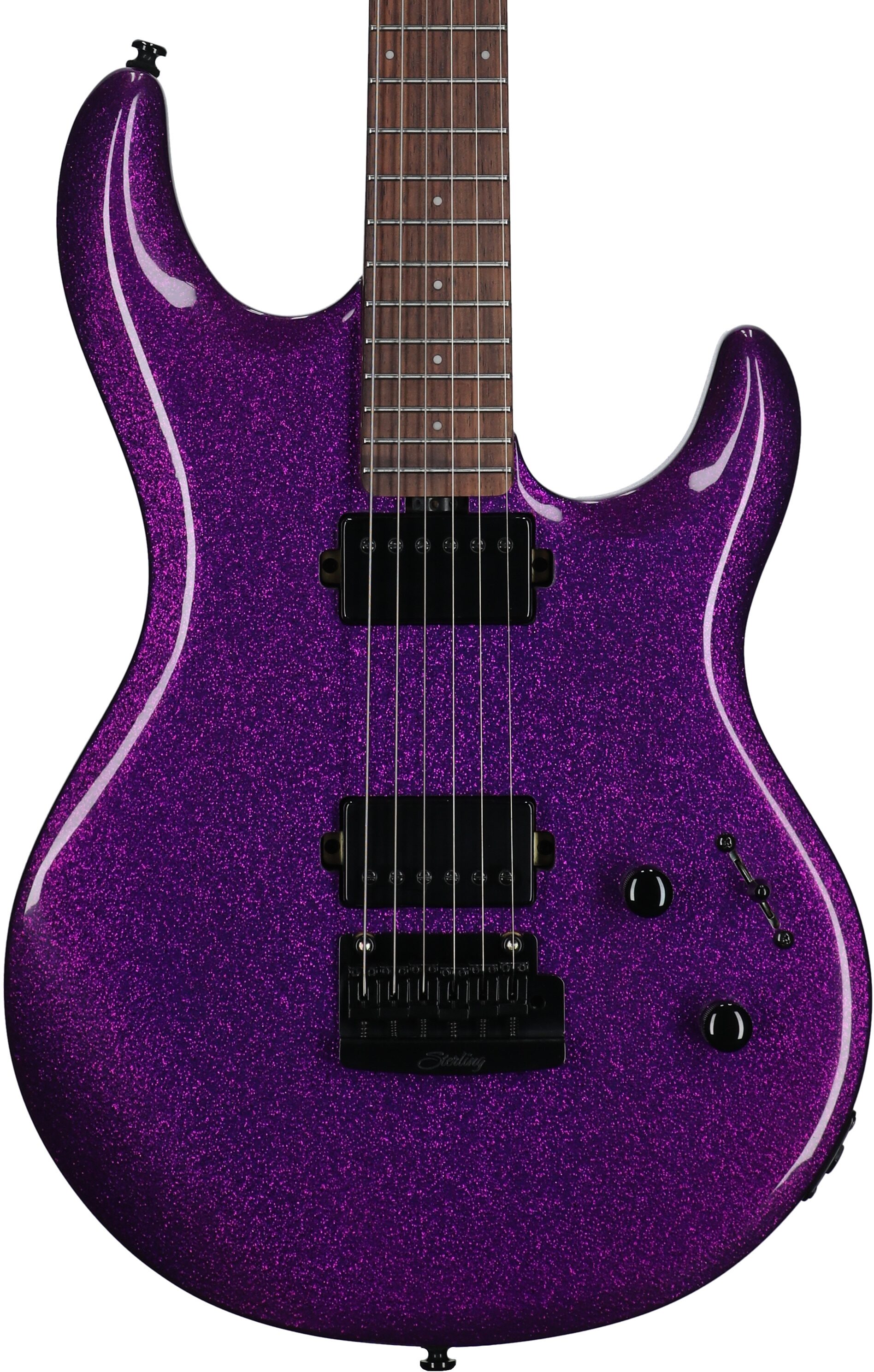 Sterling by Music Man LK100 Luke Electric Guitar, Purple Sparkle, Body Straight Front