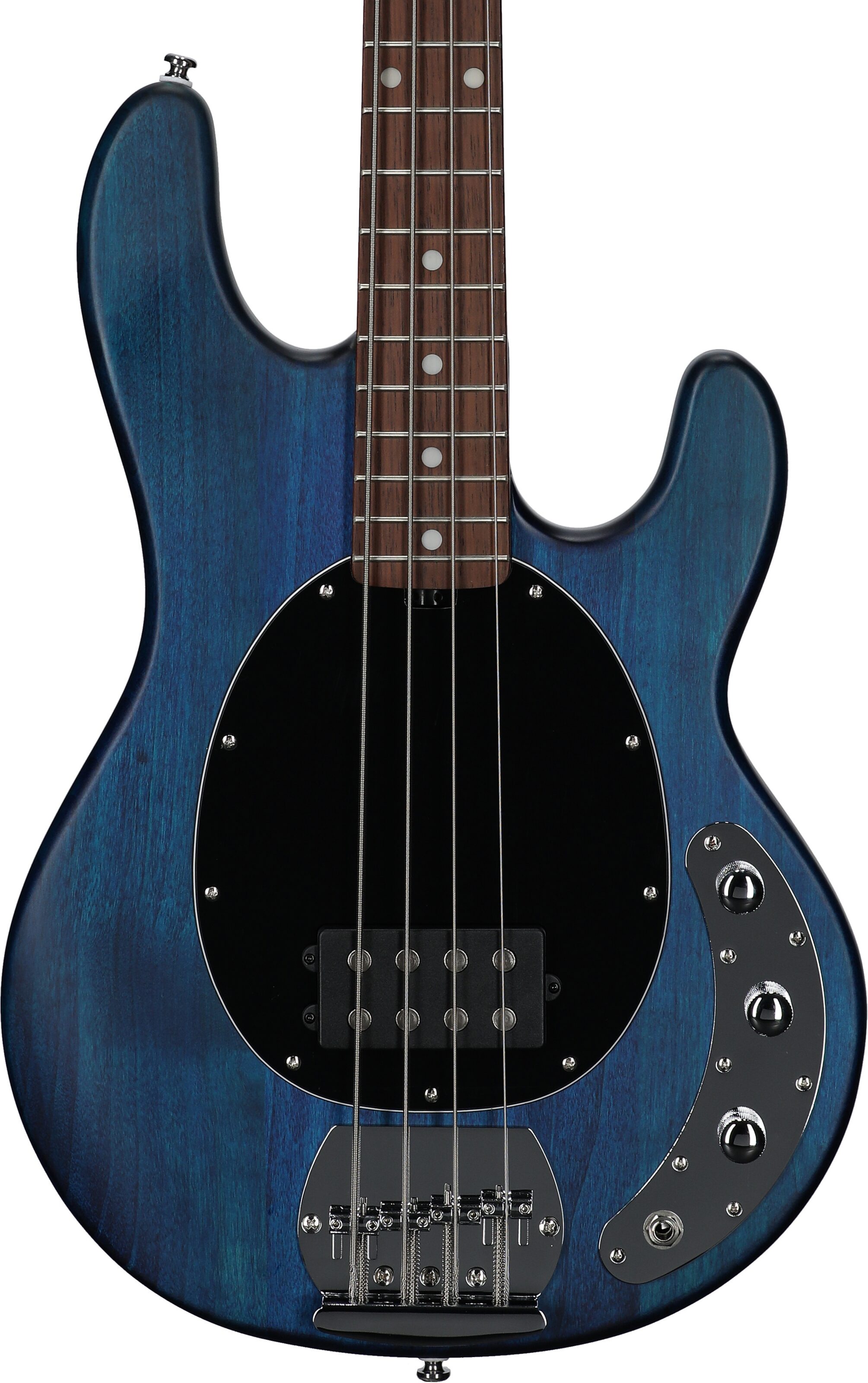 Sterling by Music Man StingRay Electric Bass, Transparent Blue Satin, Scratch and Dent, Body Straight Front