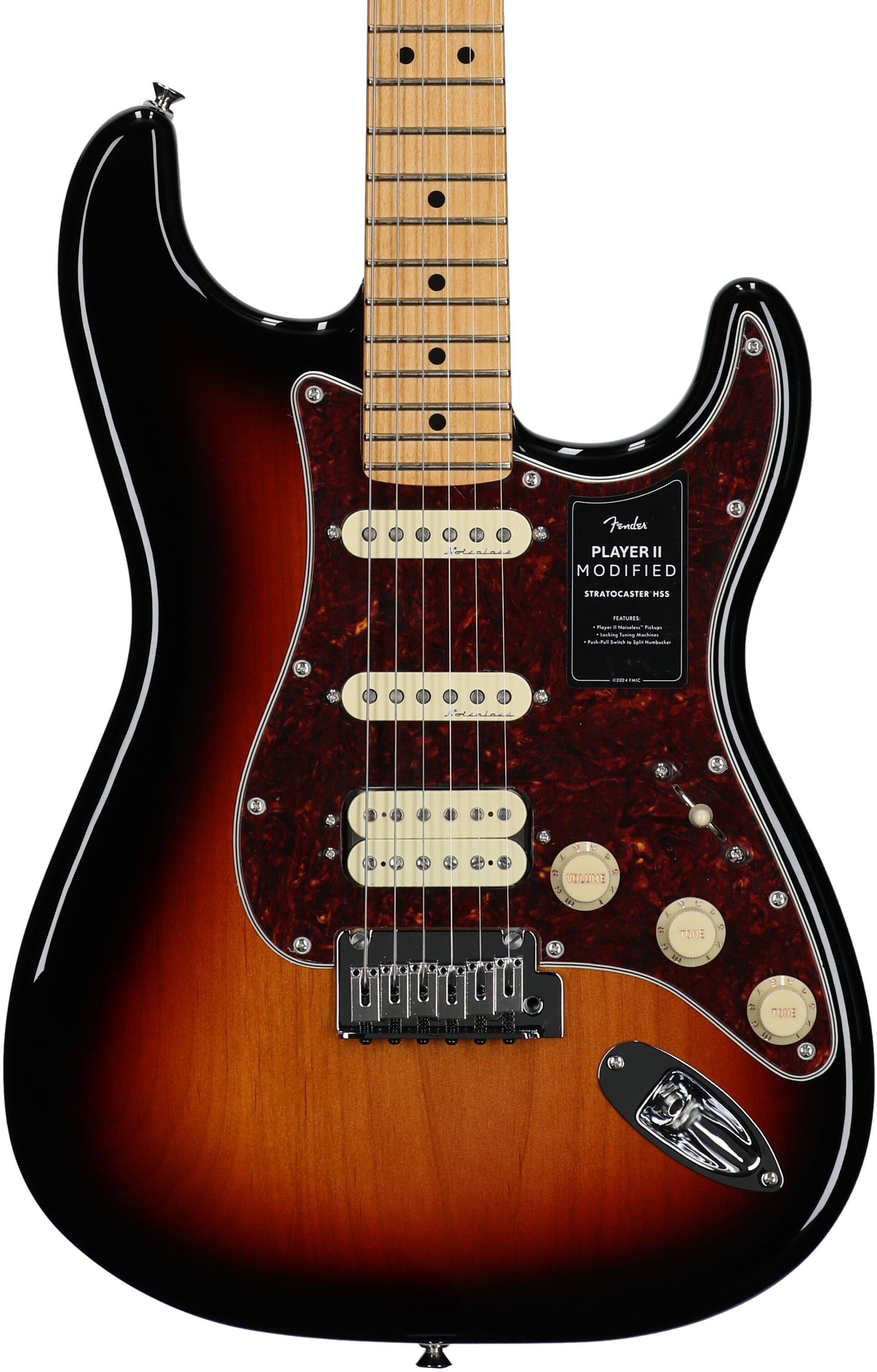 Fender Player II Modified HSS Stratocaster Electric Guitar, Maple Fingerboard (with Gig Bag), 3-Color Sunburst, Body Straight Front