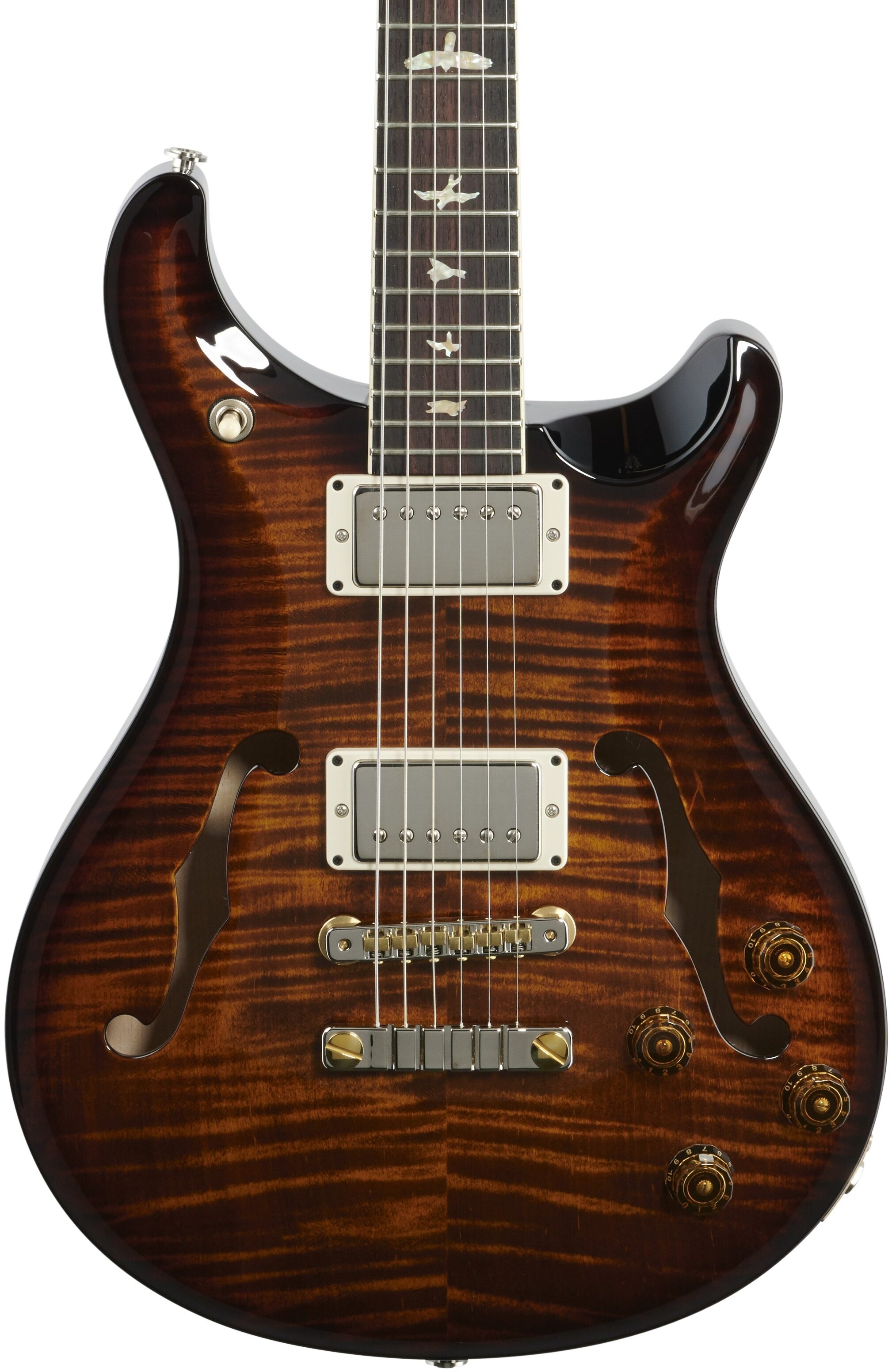 PRS Paul Reed Smith McCarty 594 Hollowbody II 10-Top Electric Guitar (with Case), Black Gold Burst, Body Straight Front