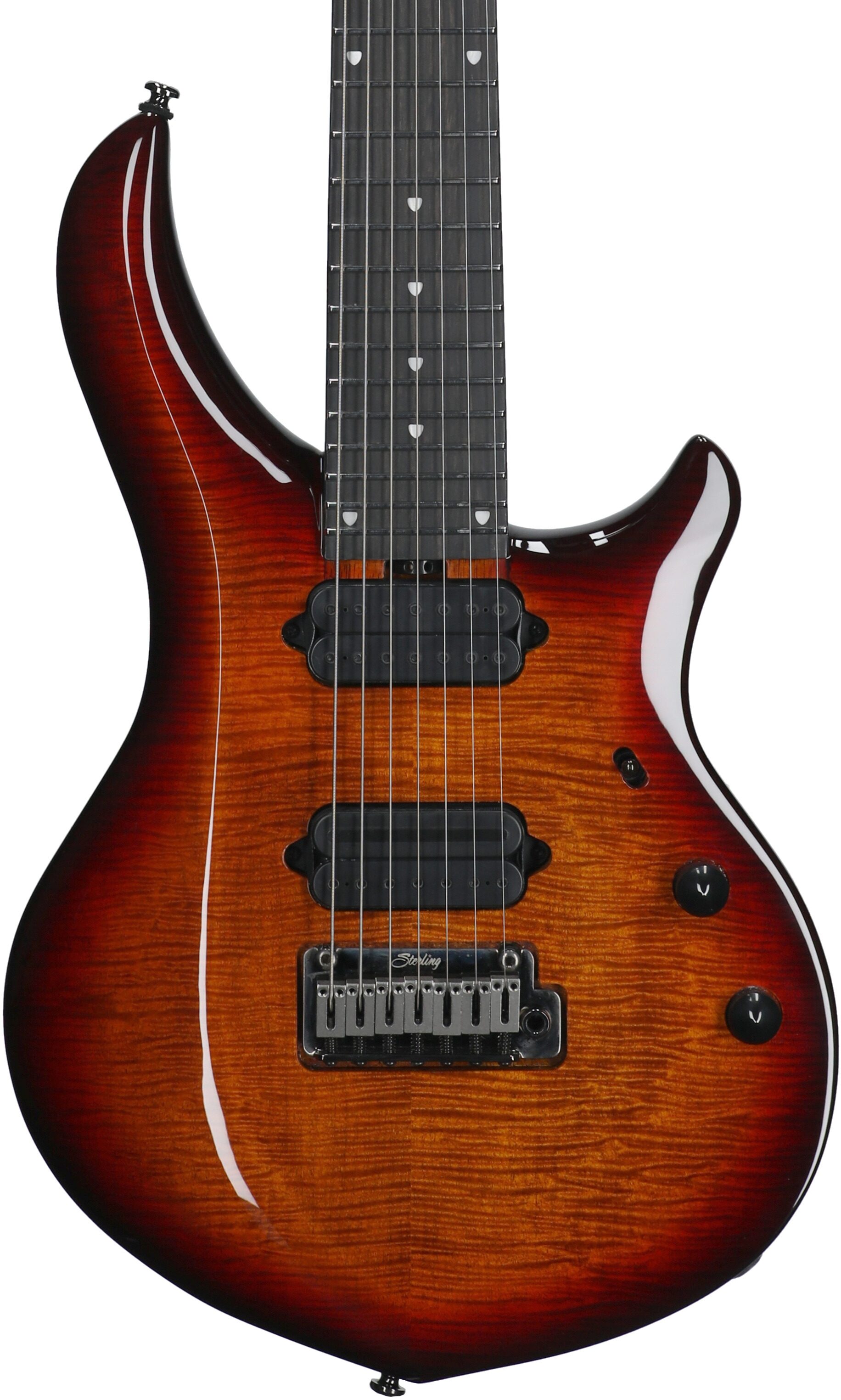 Sterling by Music Man MAJ270XFM Majesty 7 Electric Guitar, 7-String, Blood Orange Burst, Body Straight Front