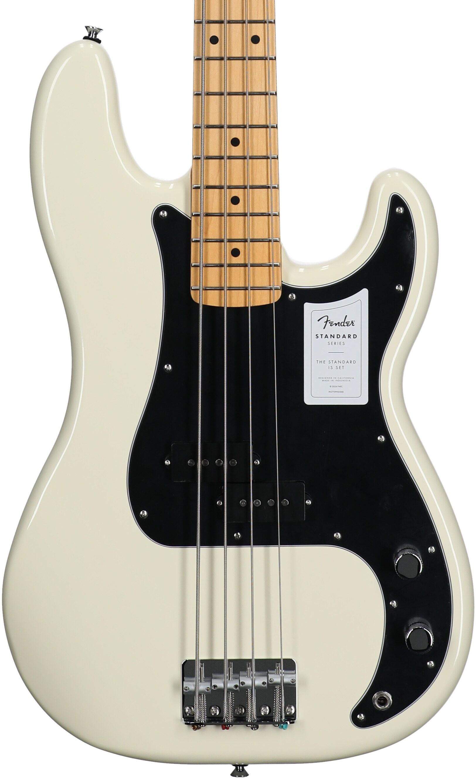 Fender Standard Precision Bass Guitar, Maple Fingerboard, Olympic White, Body Straight Front