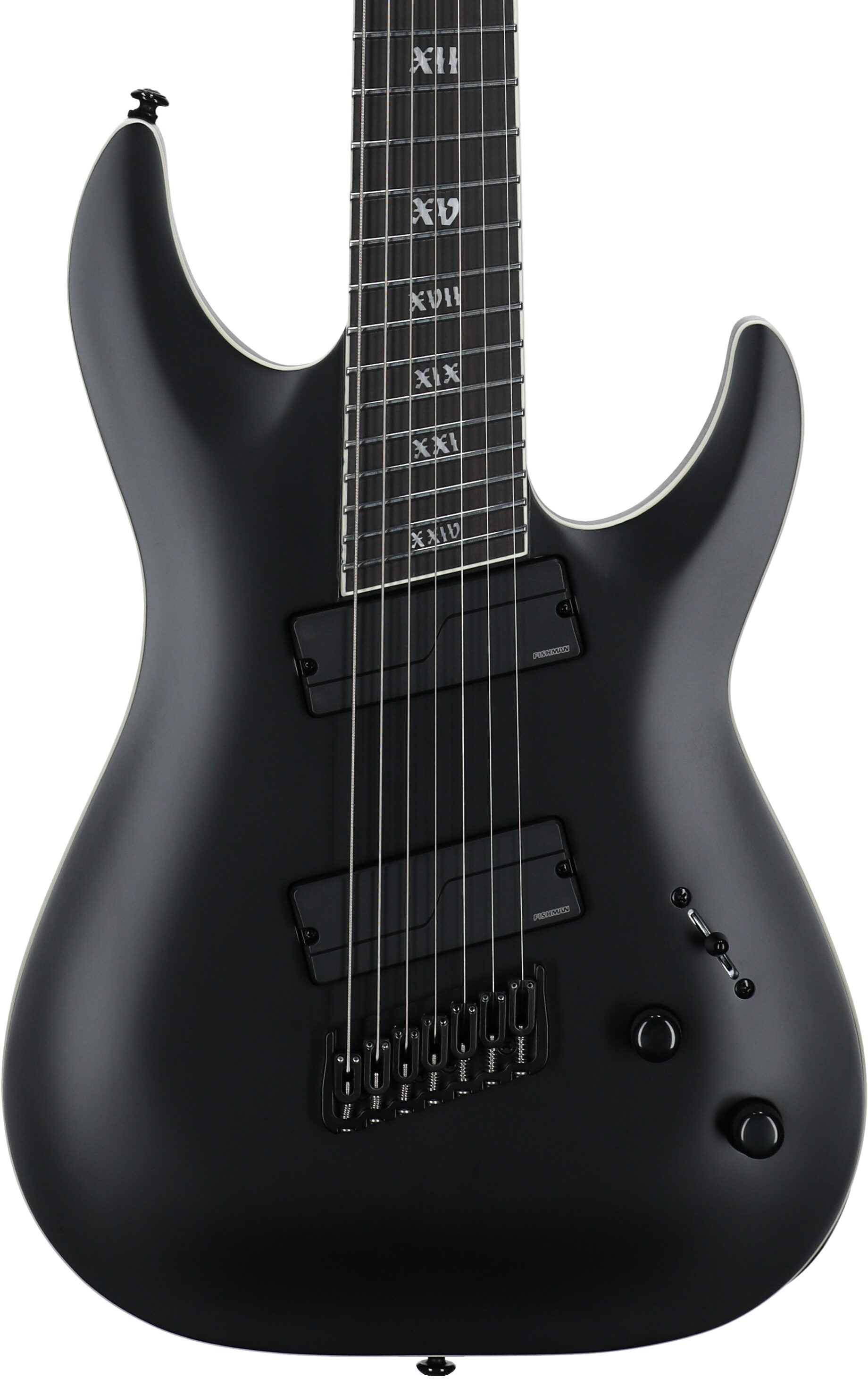 Schecter C-7 Multiscale SLS Elite Evil Twin Electric Guitar, Satin Black, Body Straight Front