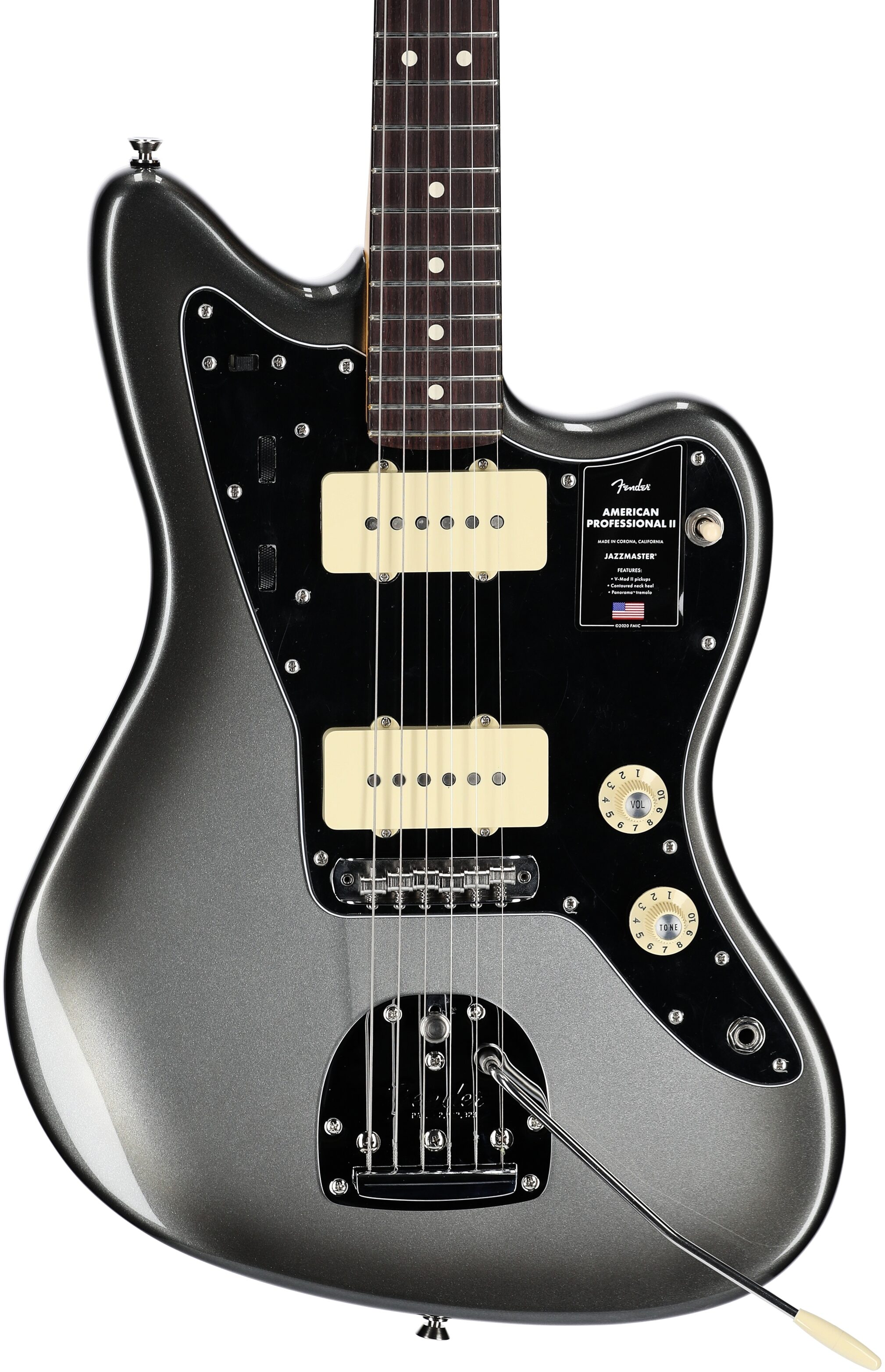Fender American Pro II Jazzmaster Electric Guitar, Rosewood Fingerboard (with Case), Mercury, Body Straight Front