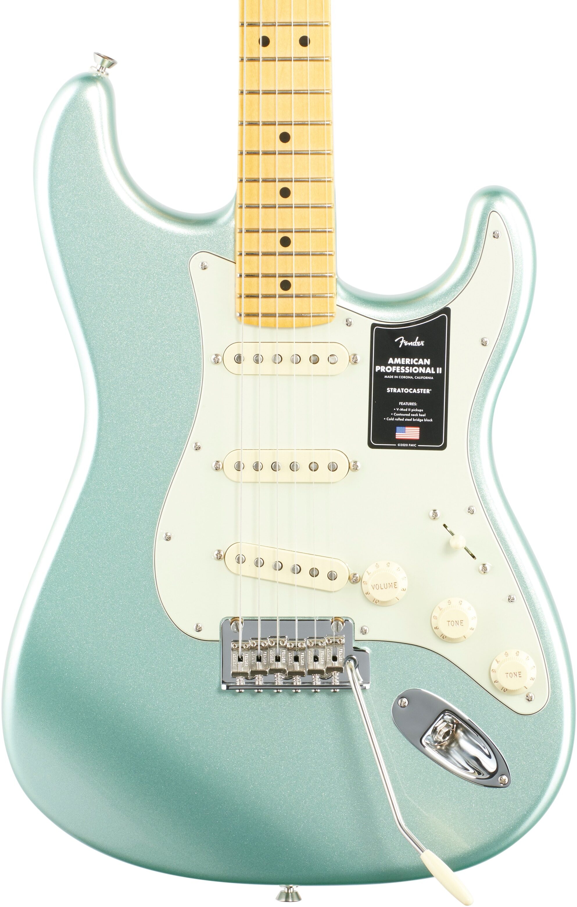 Fender American Pro II Stratocaster Electric Guitar, Maple Fingerboard (with Case), Surf Green, Body Straight Front