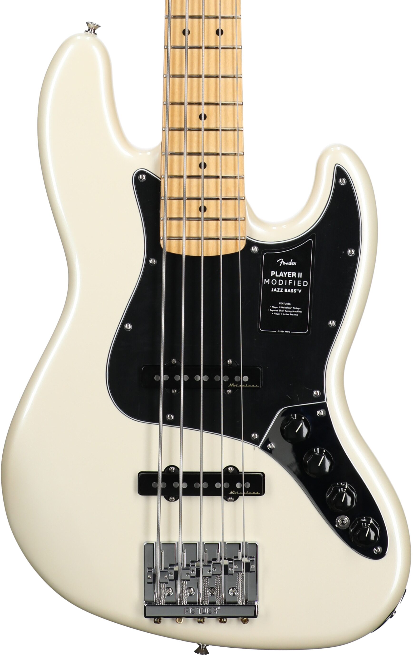 Fender Player II Modified Active V Jazz Electric Bass, Maple Fingerboard (with Gig Bag), Olympic Pearl, Body Straight Front